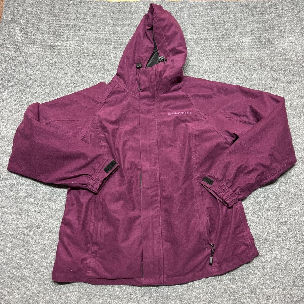 Huntworth Jacket Womens Large Purple Softshell Hooded Full Zip Pockets Hunting